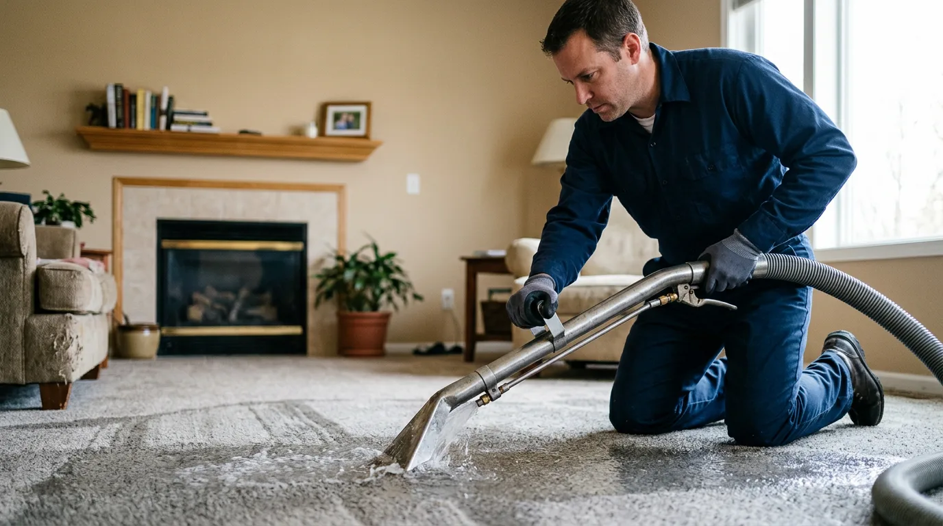 Water damage restoration technician working near Grayslake, IL